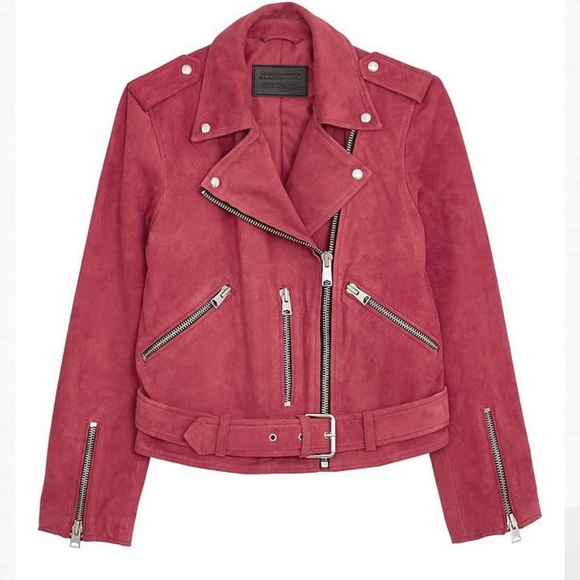 Balfern Suede Biker Jacket In Red - Picture 2 of 11
